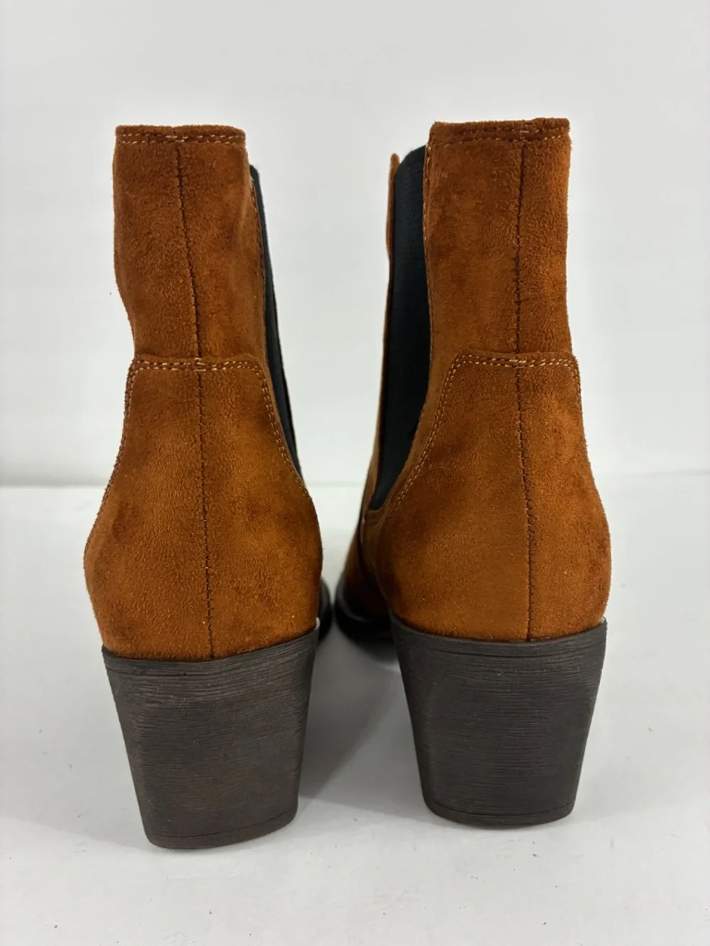 Western Embroidered Suede Boots NEW 4 Chelsea Ankle Block heel Chestnut Brown